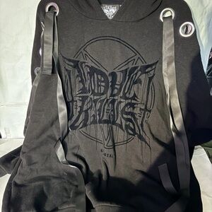 KILLSTAR Black Graphic Hoodie with Grommet Details used XS Unisex